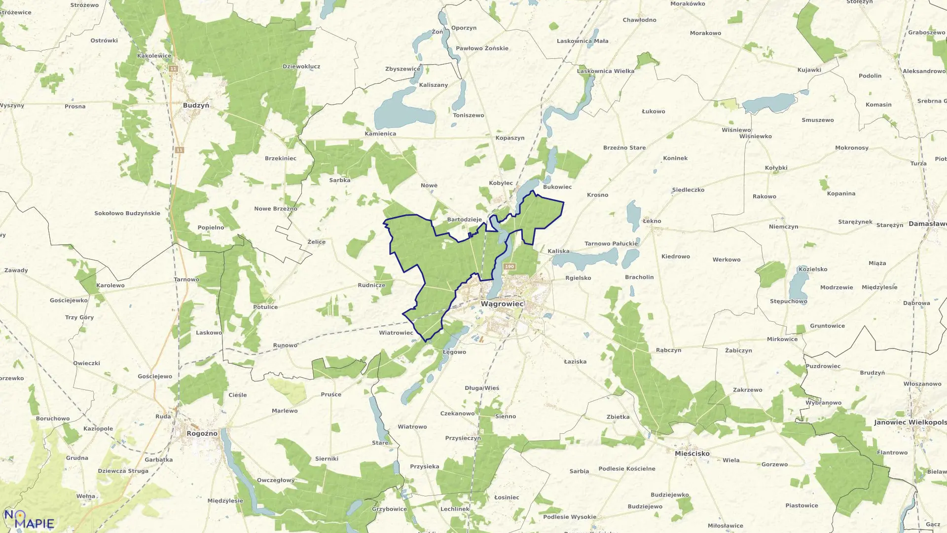 Mapa obrębu DĘBINA ORLA w gminie Wągrowiec