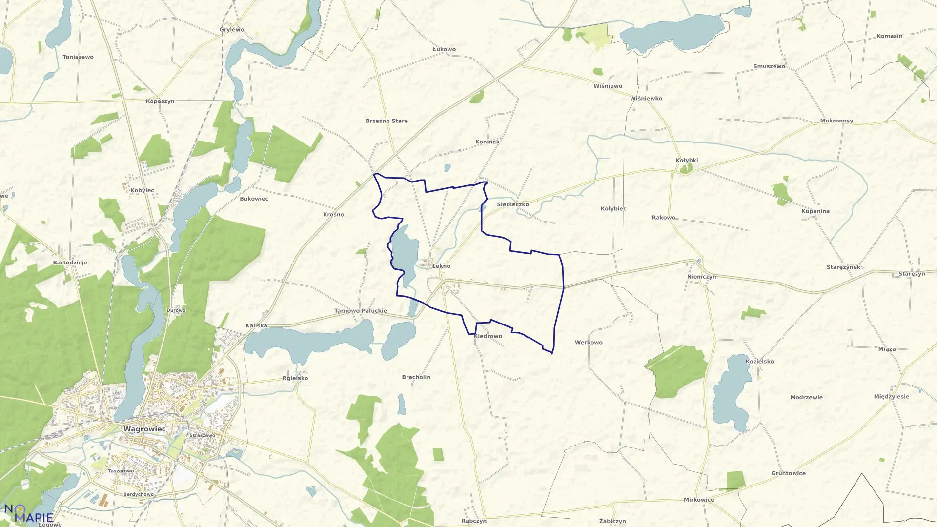 Mapa obrębu ŁEKNO w gminie Wągrowiec