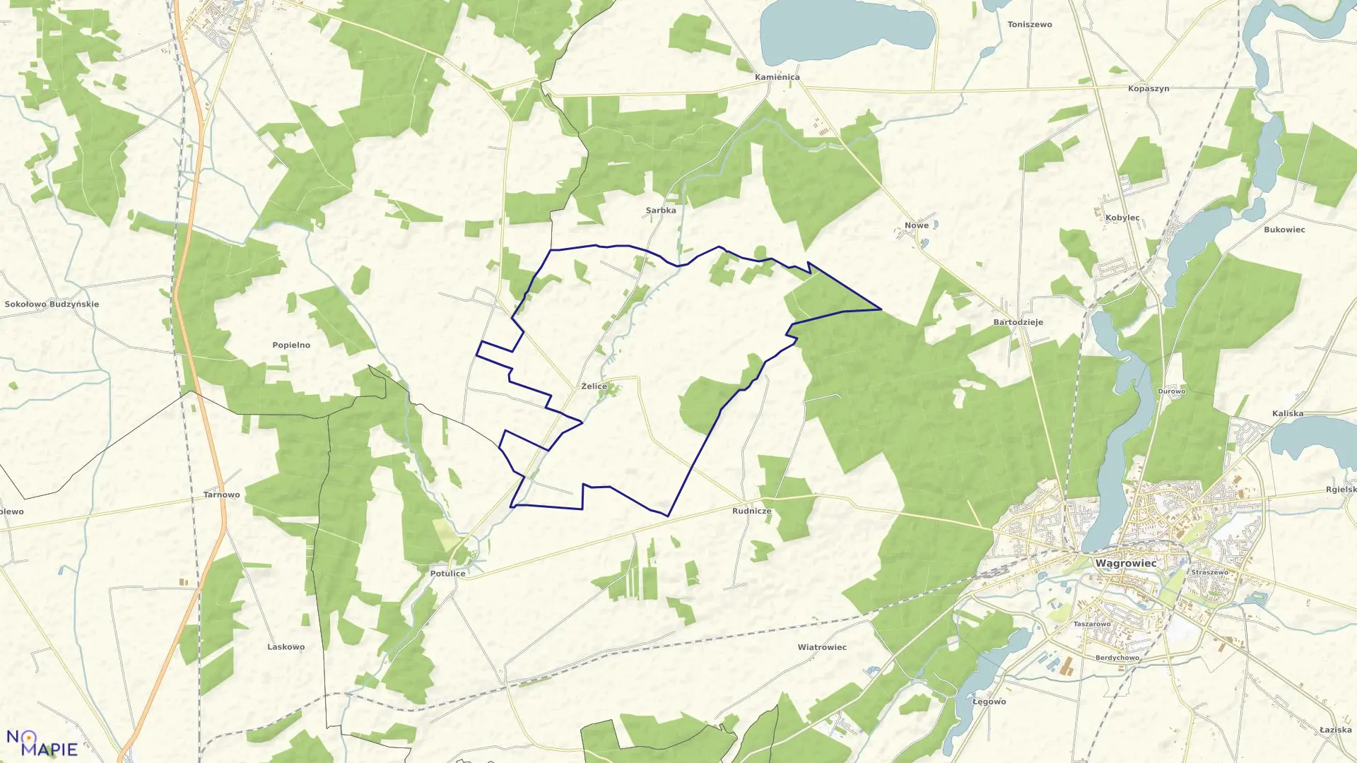 Mapa obrębu ŻELICE w gminie Wągrowiec